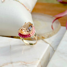 Cargar imagen en el visor de la galería, Anillo Gota Cristal Morganita Dorado