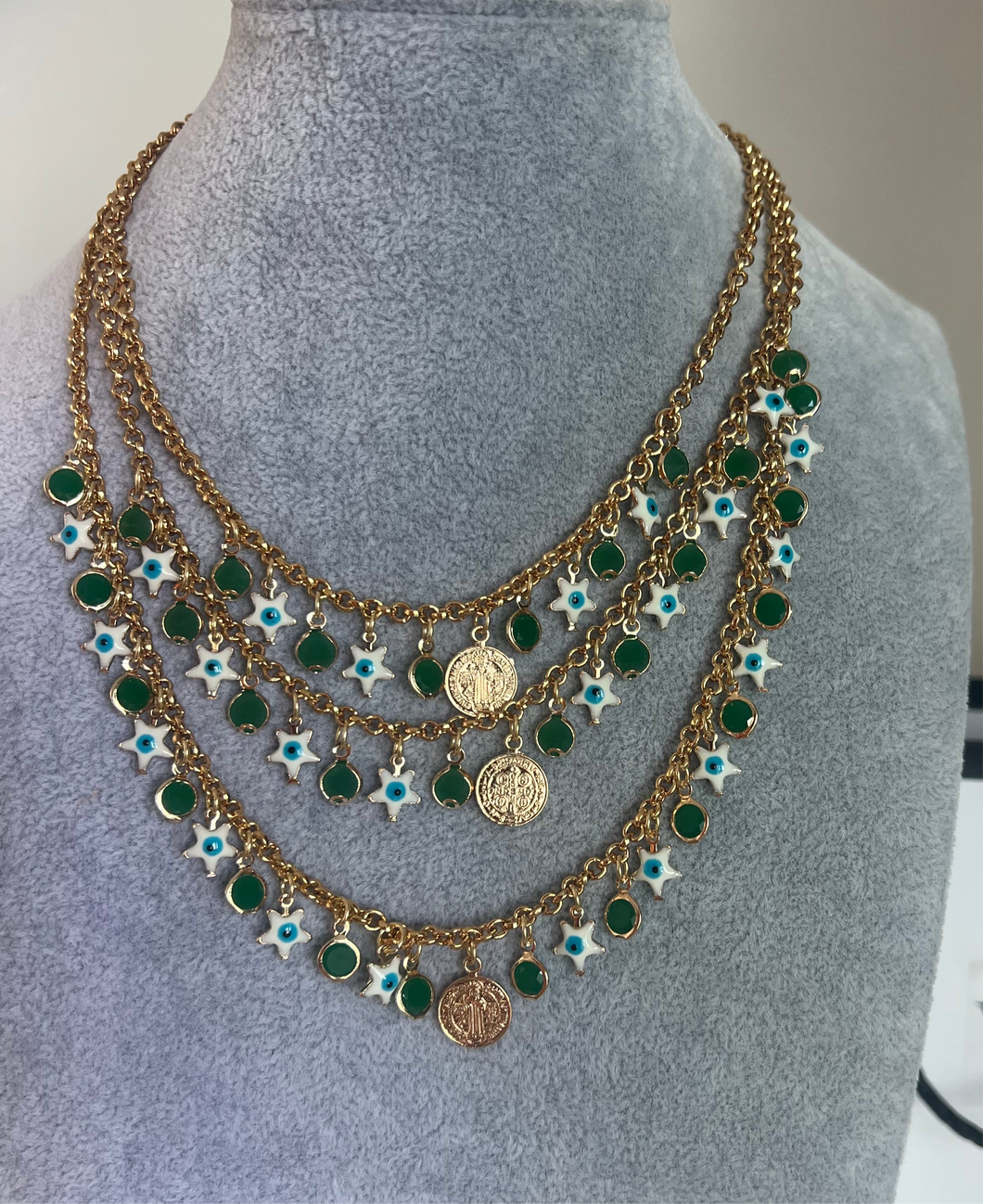 Collar Triple Estrellas verde