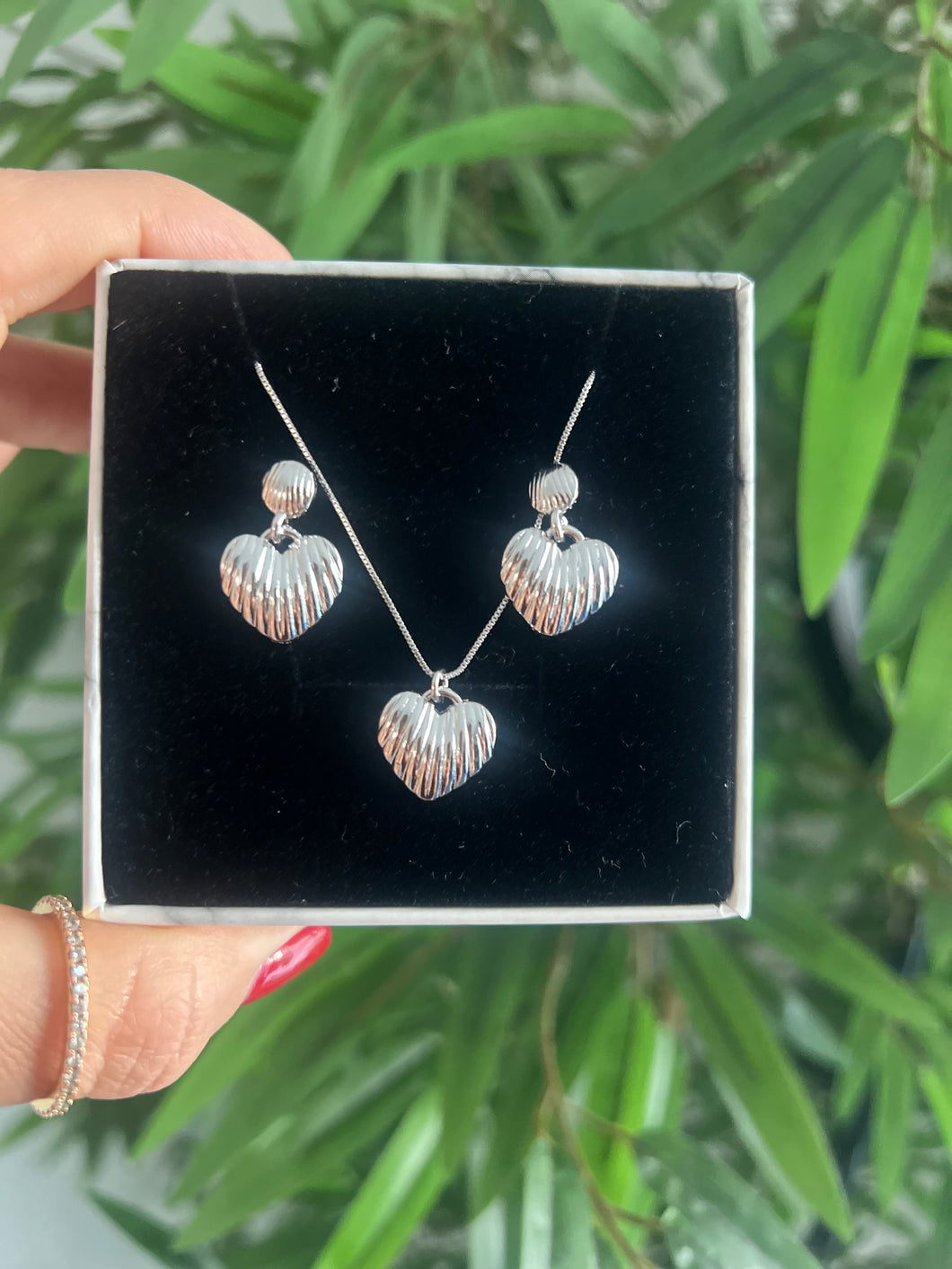 Conjunto Corazón Plata líneas