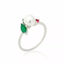 Cargar imagen en el visor de la galería, Anillo Perla Esmeralda Rubi redondo Plata 925
