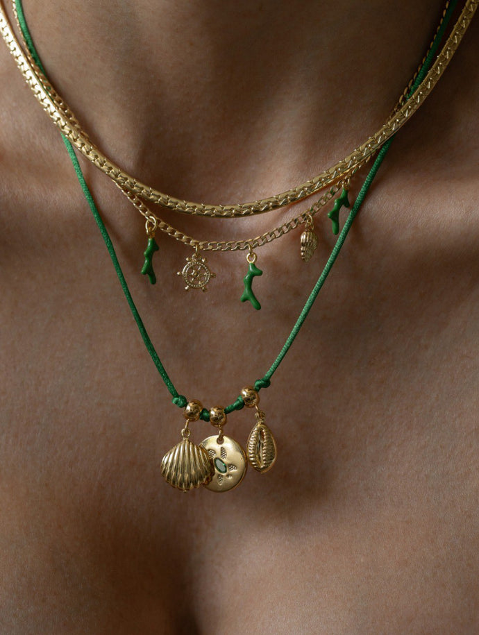 Collar Verde Mar ojo Oro18k