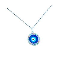 Cargar imagen en el visor de la galería, Collar Ojo griego Resina redondo plata925
