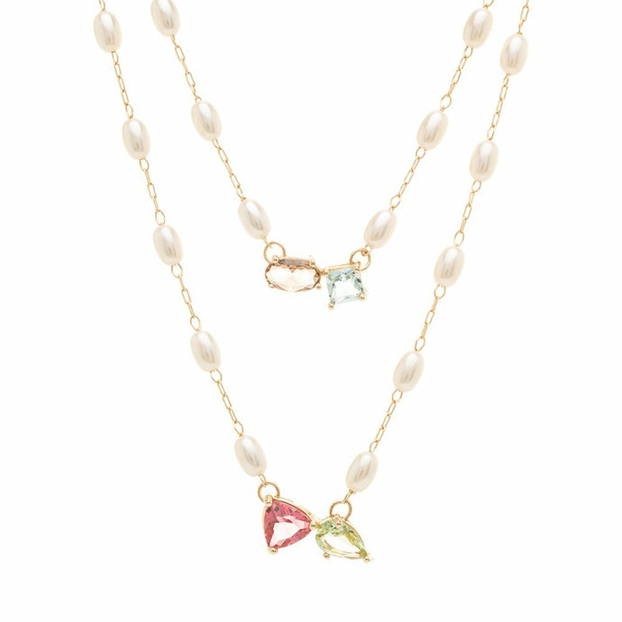 Collar Escapulario Perlas Cristales Dorado