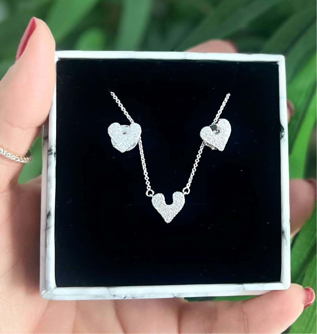 Conjunto Mini Corazón Plata