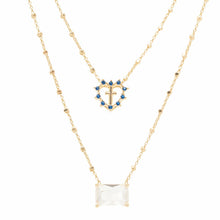 Cargar imagen en el visor de la galería, Collar Escapulario Cristal &amp; Corazón Azul Dorado

