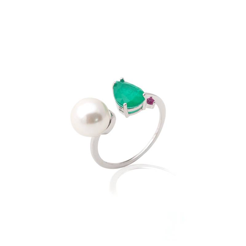 Anillo Perla Esmeralda Plata 925