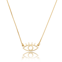 Cargar imagen en el visor de la galería, Collar Ojo griego vazado plata 925 en baño de oro18k. collar 45cm.

Joyas hipoalegenicas y sin niquel.

 
