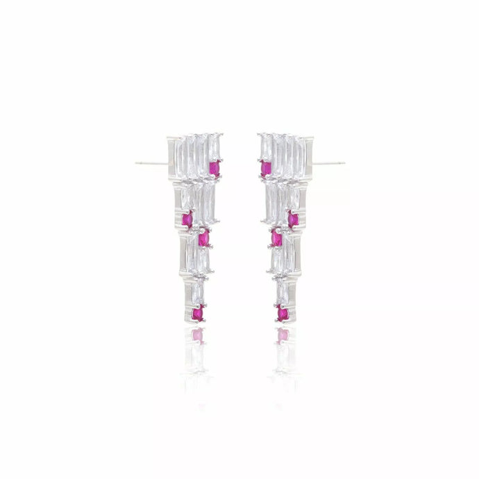 Pendiente Largo Turmalina Rosa Plata925
