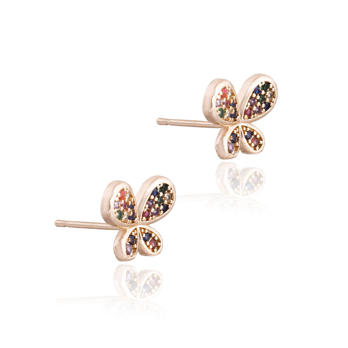 Pendiente mariposas coloridas en baño de oro 18k.  joyas hipoalergénicas y sin níquel.