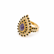Cargar imagen en el visor de la galería, Anillo Gota Tanzanita con circonitas Rosa &amp; negras en baño de Oro18k 

Ideales para mezclar con otros anillos Wal Barros.

joyas hipoalergénicas y sin níquel.

Aro 17BR * USA 7,5

