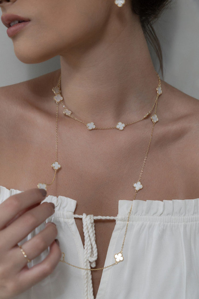 Collar largo Trébol Blanco