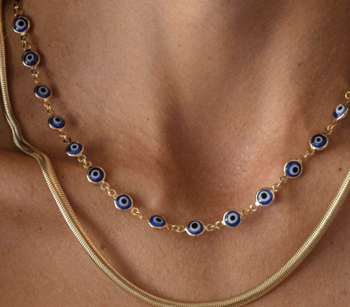 Collar Mini Ojo griego Resina Azul