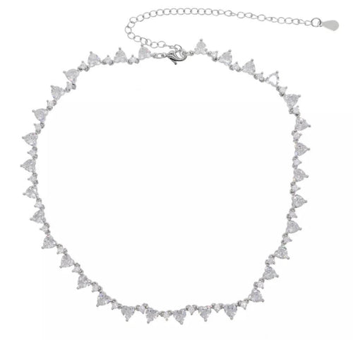 Collar Riviere corazón en plata, dorada o rosa.  Un modelo 37cm + 10cm ajustable en plata y dorado.  un modelo más grande el corazó n 41cm.