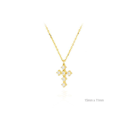 <p>Collar MINI cruz EN PLATA925  en baño de oro 18k con circonita blanca.</p> <p>45cm + 5cm</p>