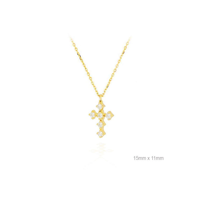 <p>Collar MINI cruz EN PLATA925  en baño de oro 18k con circonita blanca.</p> <p>45cm + 5cm</p>
