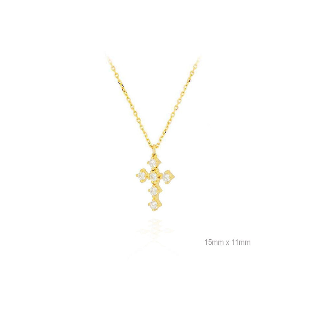 <p>Collar MINI cruz EN PLATA925  en baño de oro 18k con circonita blanca.</p> <p>45cm + 5cm</p>