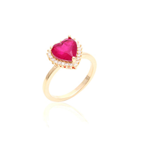 Anillo Turmalina Rosa fusión corazón colorido en baño de oro18k.  Anillo tamaño 18 Brasil. Usa 8  Joyas hipoalergicas y sin niquel.