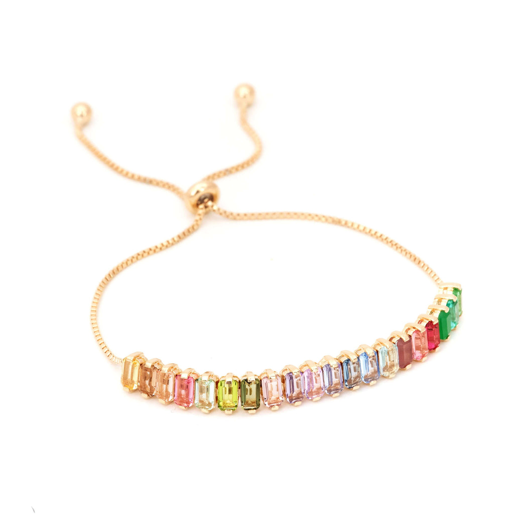 pulsera dorada cristal colorida en baño de oro ajustable deliicada wal barros.