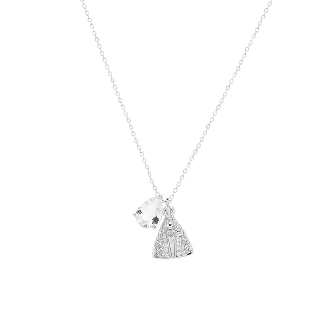 Collar escapulario religioso espiritu santo connuestra senora, cadena bolas  en baño de rodio