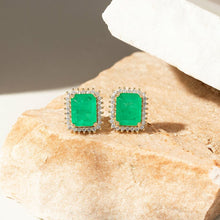 Cargar imagen en el visor de la galería, Pendiente Esmeralda Cuadrado Oro

