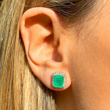 Cargar imagen en el visor de la galería, Pendiente Esmeralda Cuadrado Oro
