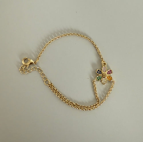 Pulsera flores circonitas coloridas para niñas en baño de oro 18k