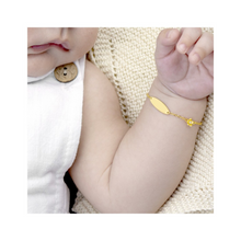 Cargar imagen en el visor de la galería, Pulsera placa infantil para niñas o niños en plata925 con baño de Oro18k con una circonita.

pulsera 14 + 3cm

joyas hipoalergénicas y sin níquel.

 
