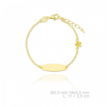 Cargar imagen en el visor de la galería, Pulsera placa infantil para niñas o niños en plata925 con baño de Oro18k con una circonita.

pulsera 14 + 3cm

joyas hipoalergénicas y sin níquel.

 
