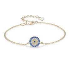 Cargar imagen en el visor de la galería, Pulsera Ojo griego redondo en plata 925 con circonitas en baño de oro o baño de rodio. Ideales para mezclar con otras pulseras Wal Barros.

19cm ajustable con extensión.

joyas hipoalergénicas y sin níquel.
