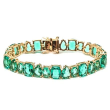 Cargar imagen en el visor de la galería, Pulsera circonita verde Esmeralda en baño de Oro18k, una joya de alta calidad. 
