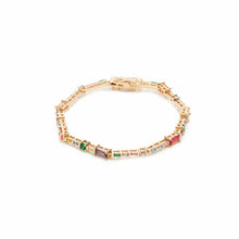 Cargar imagen en el visor de la galería, Pulsera Riviere formas cuadradas coloridas en baño de Oro18k 
