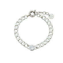 Cargar imagen en el visor de la galería, Una Joya exclusiva! Pulsera cadena con cristal chatón en plata. cierre bóia.  Tamaño: 18cm, Ext: 5cm . Peso: 11,3g.
