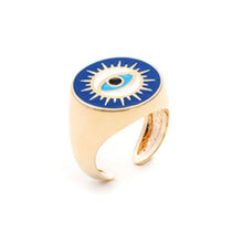 Cargar imagen en el visor de la galería, Anillo Ojo griego esmaltado Azul en baño de oro18k.   Aro 16 BRASIL. Joyas Hipoalergénicas y sin níquel.  Summer Vibes!
