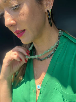 Collares en resina Azul, Verde con cierre en plata 925. 40cm.