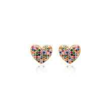 Cargar imagen en el visor de la galería, Pendiente plata, dorado o colorido con circonitas cravejadas en formato de corazón.
