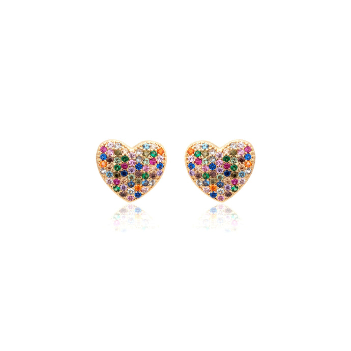 Pendiente plata, dorado o colorido con circonitas cravejadas en formato de corazón.
