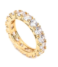 Cargar imagen en el visor de la galería, Anillo alianza aparador dorado circonitas blancas ajustable en baño de oro 18k.  Tamaño: 6 USA (16 BR) 7 USA (18 BR)  Hipoalergénico y sin níquel.  ¡Elegante y deslumbrante para ti!
