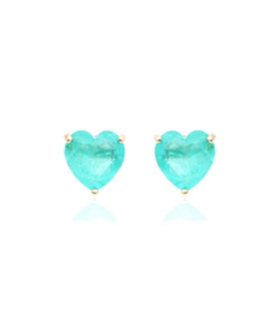 Pendientes en Corazón con piedras fusion turmalina, Esmeralda Colombina y rubi en baño de oro 18k.  Joyas hipoalergenicas y sin niquel.