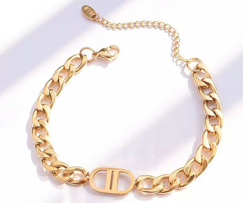 Pulsera de moda cadena dorado en acero inoxidable 17cm