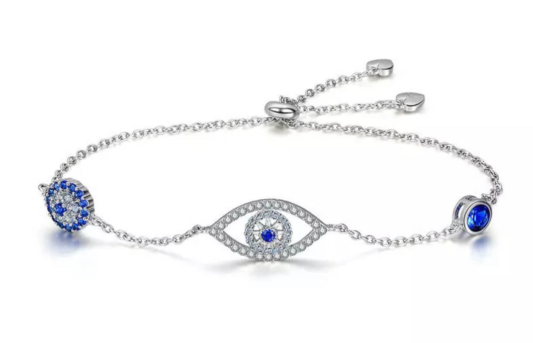 Pulsera Ojo griego en plata 925 con circonitas.